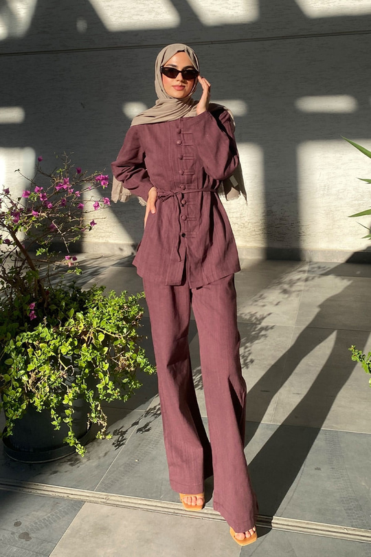 Clandestina Düğme Detaylı Takım Bordo