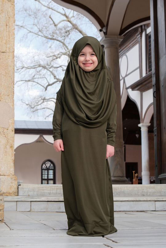 Çocuk Namaz Elbisesi Haki Yeşil