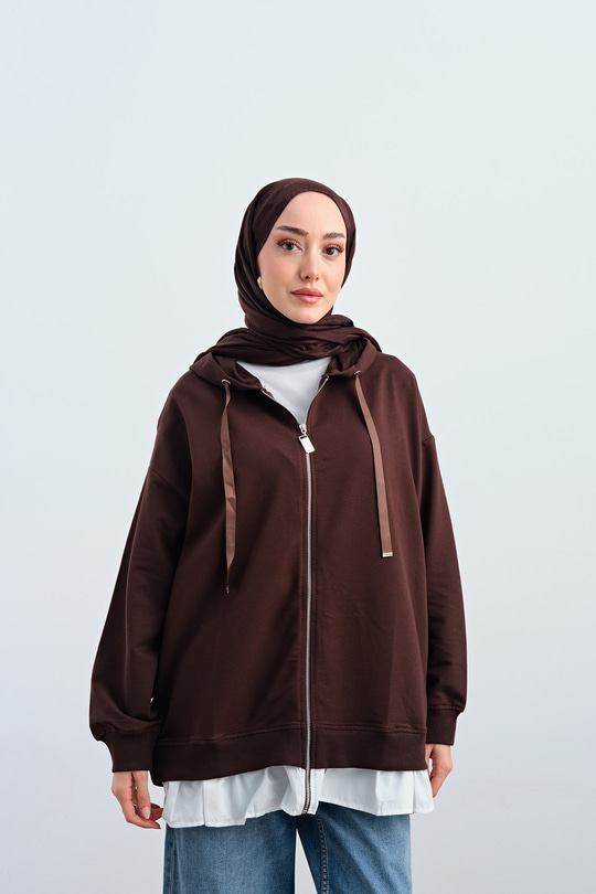 Etek Ve Fırfır Detay Çift Renk Sweatshirt Kahverengi
