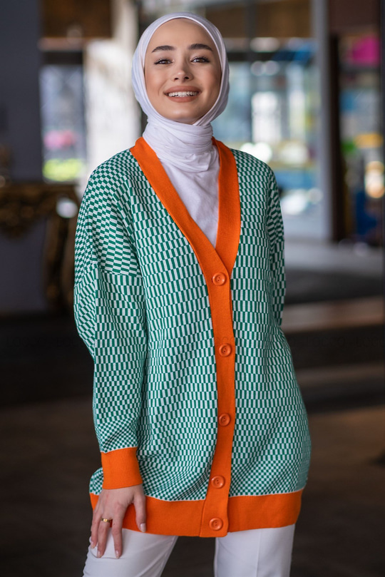 Uygun Fiyatlı DAMA DESENLI HIRKA YESIL | Loccomoda.com 