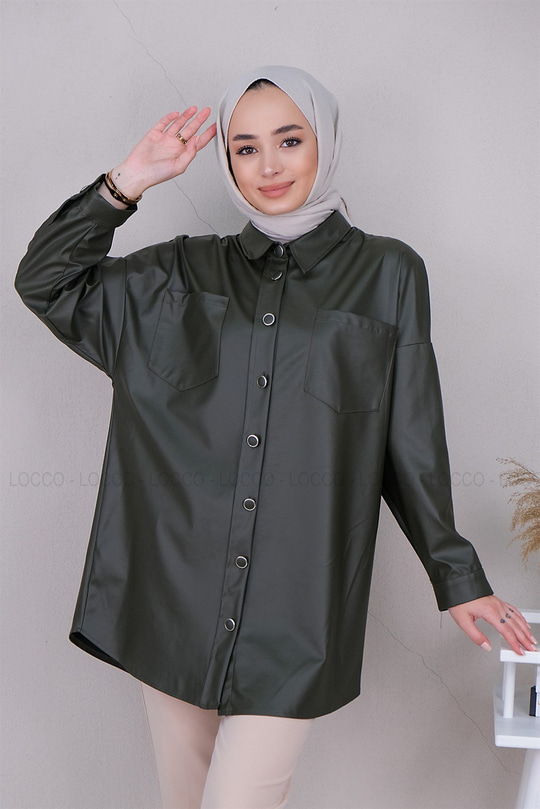 Uygun Fiyatlı DERI CEPLI GOMLEK HAKI YESIL | Loccomoda.com 