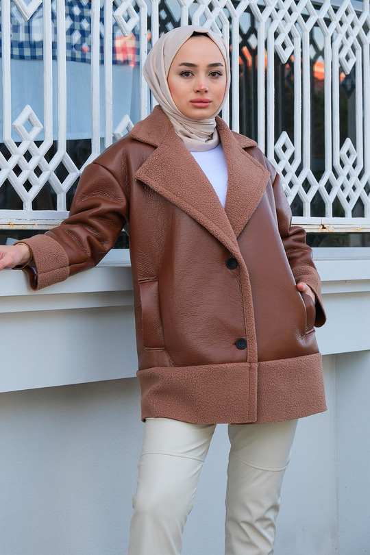 Deri Görünümlü İçi Kısmı Polar Mont Taba