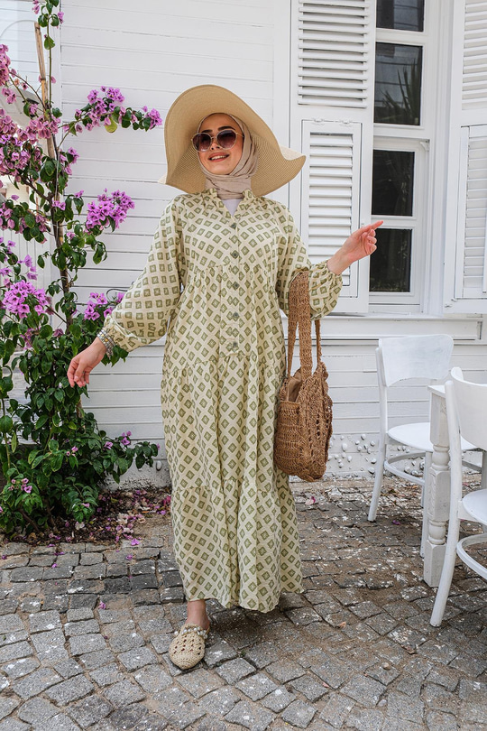 Desenli Elbise Yeşil