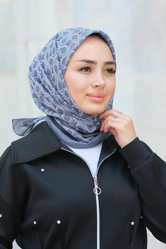 Desenli Soft Eşarp Gri