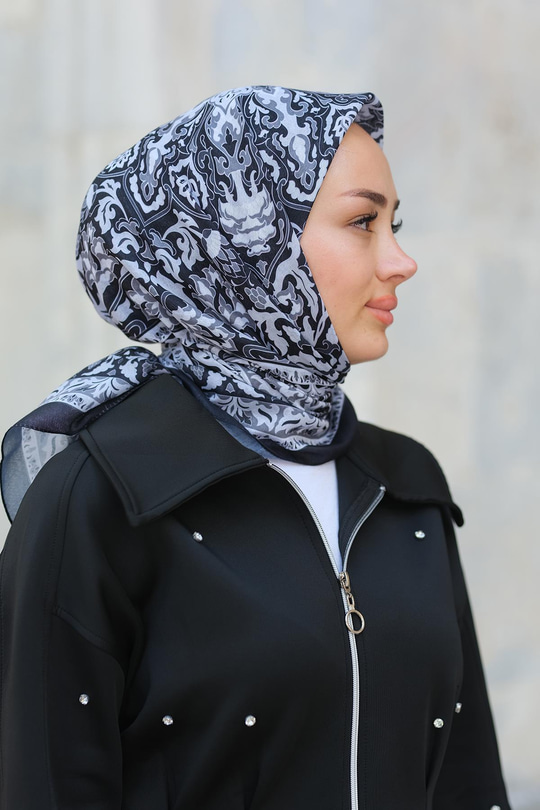 Desenli Soft Eşarp Siyah