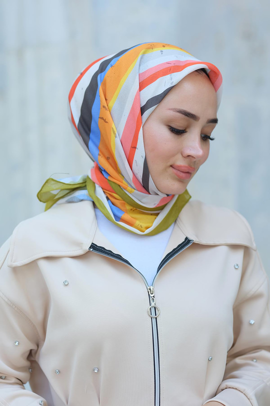 Desenli Soft Eşarp Yağ Yeşil