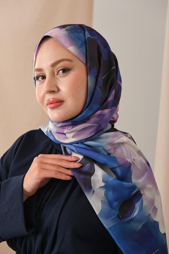 Desenli Soft Şal Lacivert