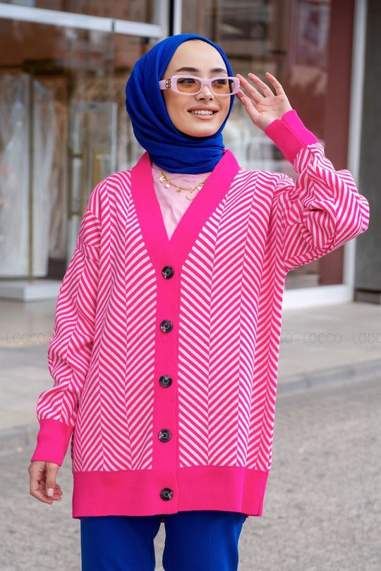 Uygun Fiyatlı DESENLI TRIKO HIRKA FUSYA | Loccomoda.com 