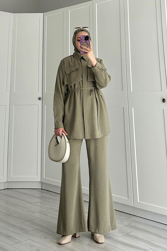 Detaylı Armani Modal Takım Küf Yeşil