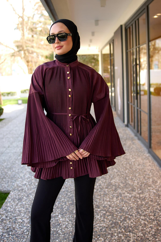 Dik Piliseli Modal Burgonya Gömlek Bordo