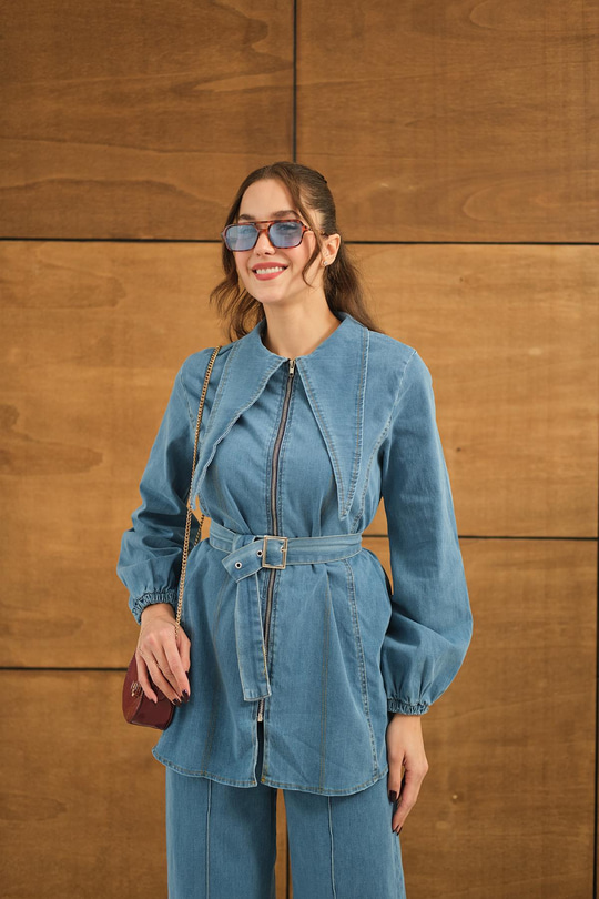 Dikiş Detay Kot Takım Açık Mavi