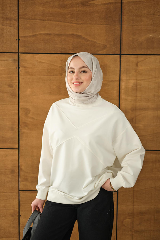 Dikiş Detay Tunik Beyaz