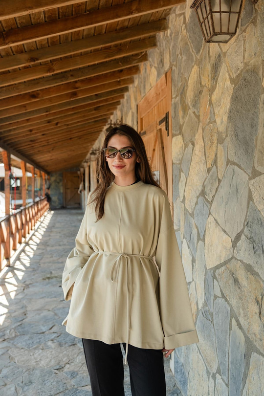 Dikiş Detaylı Yırtmaçlı Tunik Su Yeşil