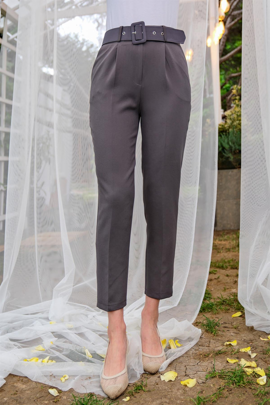 DUBLE KAPLAMA KEMERLI PANTOLON KOYU GRI