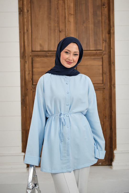 Duble Kol Yırtmaçlı Gömlek Açık Mavi