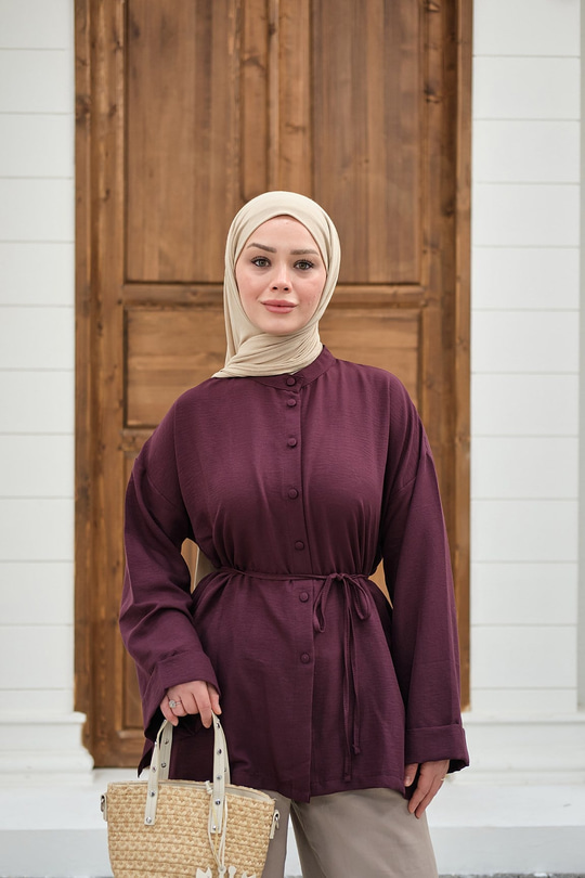 Duble Kol Yırtmaçlı Gömlek Mürdüm