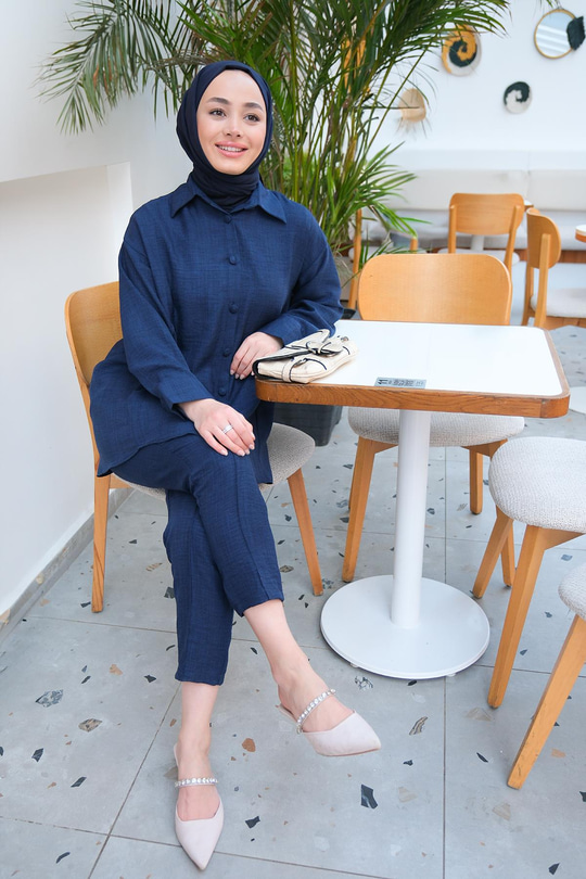 Düğmeli İkili Takım Lacivert