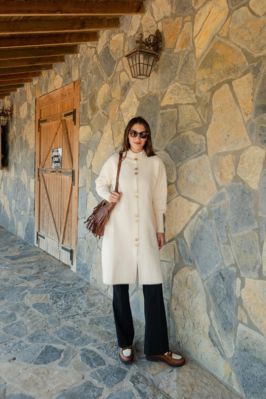 Düğmeli Triko Ceket Bej