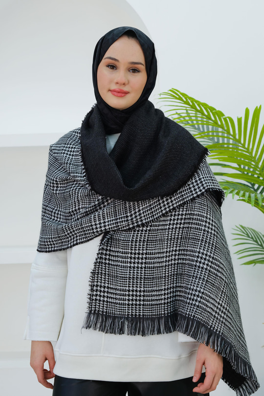 Düz Çift Taraflı Atkı Siyah