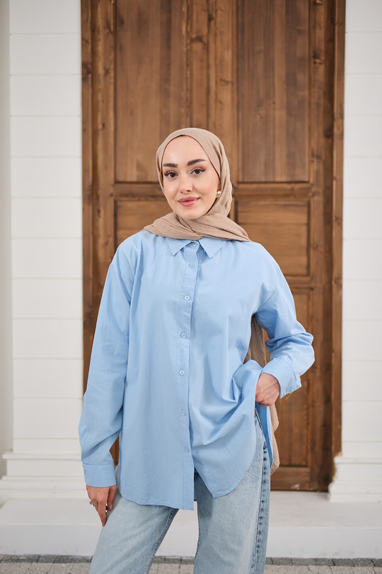 Düz Oversize Gömlek Bebe Mavi