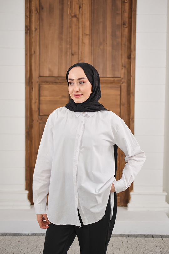 Düz Oversize Gömlek Beyaz
