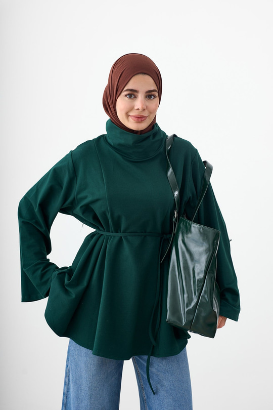 Dik Yaka Biye Detay Tunik Yeşil