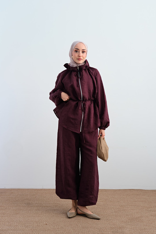 Bel Ve Yaka Ayarlanabilir Simli Tül Takım Bordo