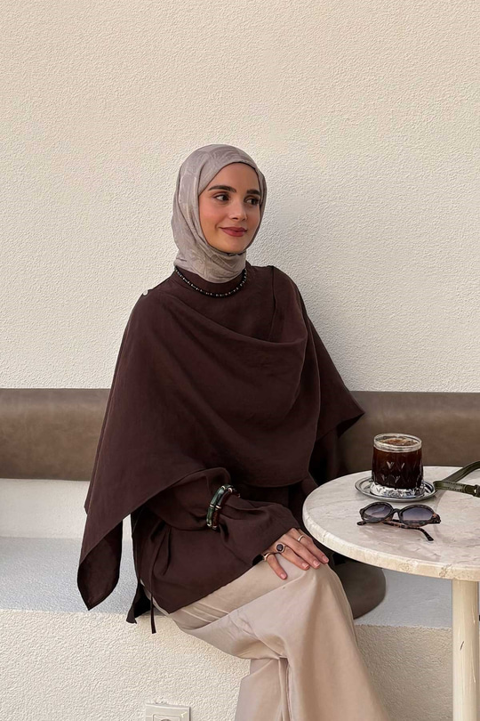 Çıkarılabilir Şal Detay Tunik Kahverengi