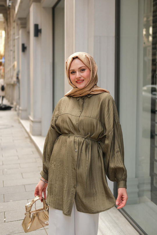 Ekol Bel Bağlamalı Gömlek Haki Yeşil