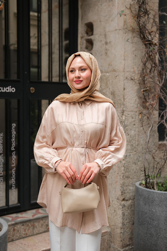 Ekol Bel Bağlamalı Gömlek Krem