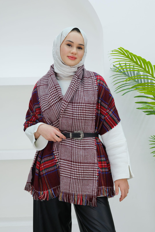 Ekose Çift Taraflı Atkı Bordo