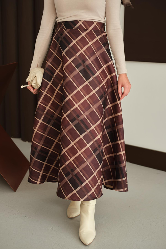 Ekose Desen Etek Kahverengi