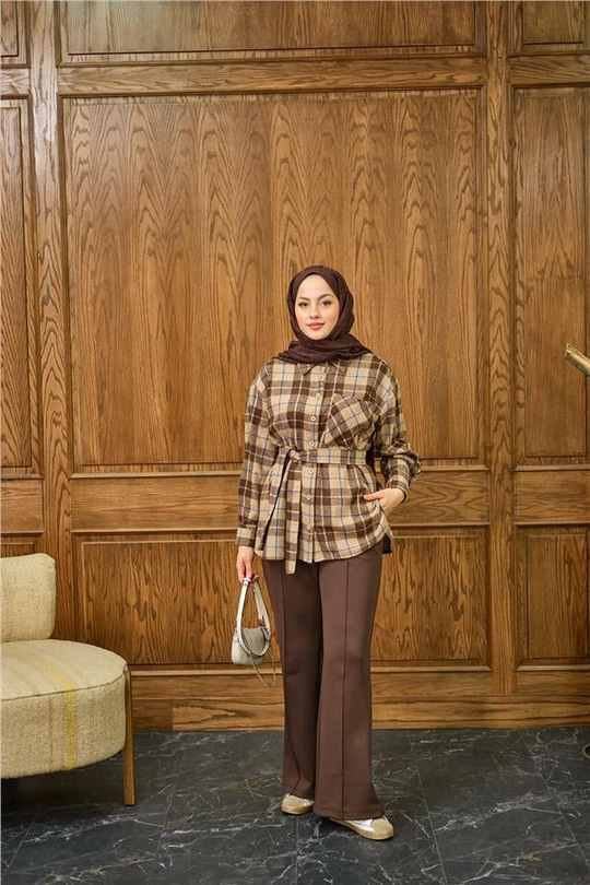 Ekose Desen Gömlek Kahverengi