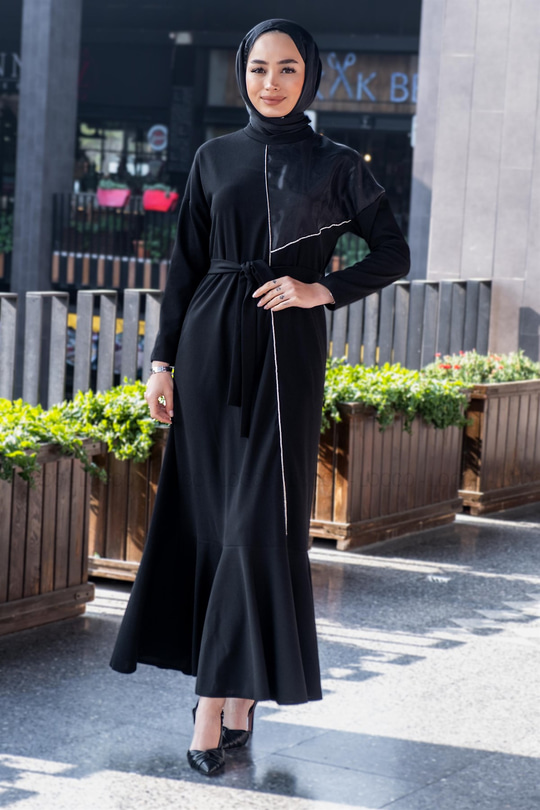 Uygun Fiyatlı ETEGI VOLANLI TASLI ABIYE SIYAH | Loccomoda.com 