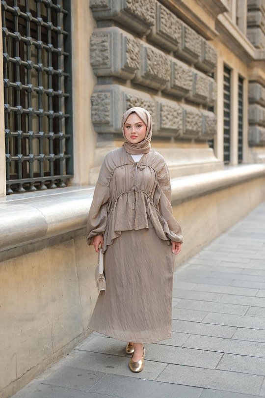 Etekli Kimono Takım Haki Yeşil