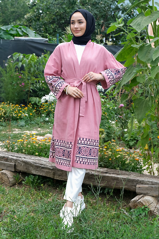 Uygun Fiyatlı ETNIK DESEN BEL BAGLAMALI KIMONO | Loccomoda.com 