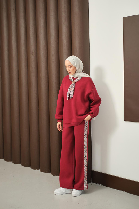 Etnik Desen İkili Takım Bordo