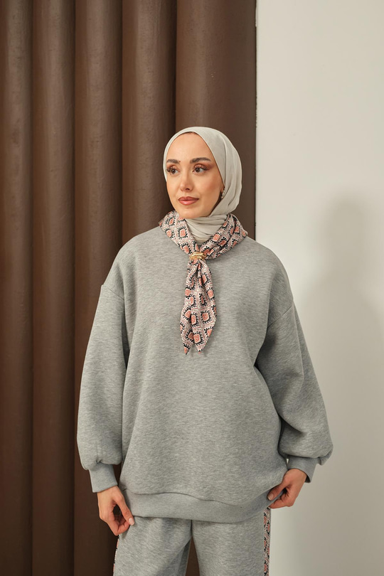 Etnik Desen İkili Takım Gri