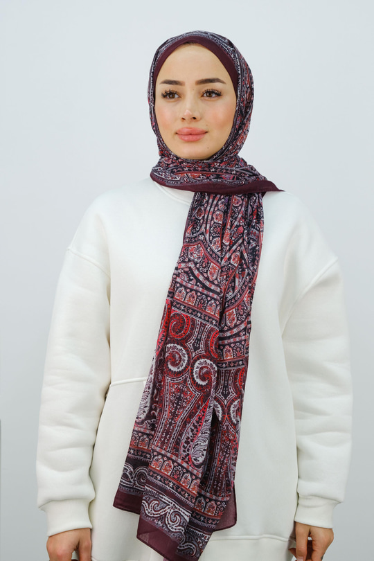 Etnik Desen Şal Bordo