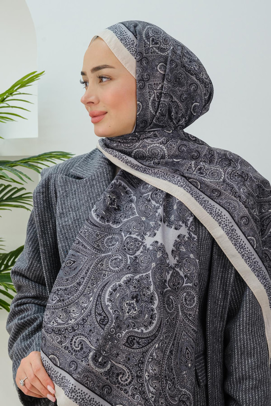 Etnik Desen Şal Gri