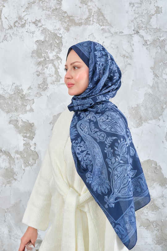 Etnik Desen Şal Lacivert