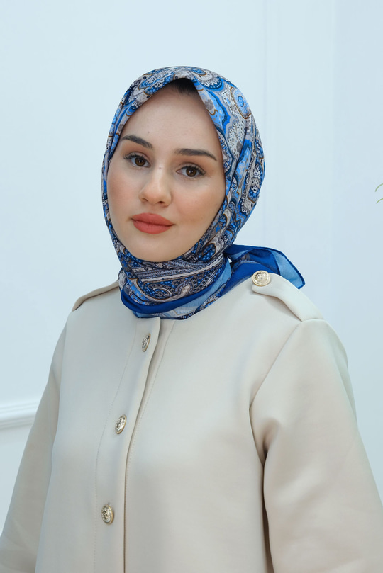 Etnik Desen Soft Eşarp Mavi