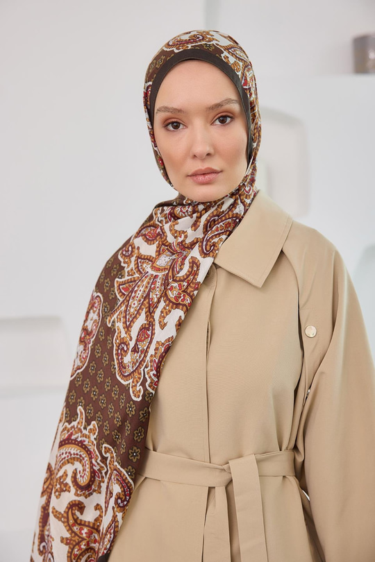 Etnik Desen Soft Şal Kahverengi