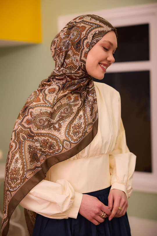 Etnik Desen Soft Şal Kiremit