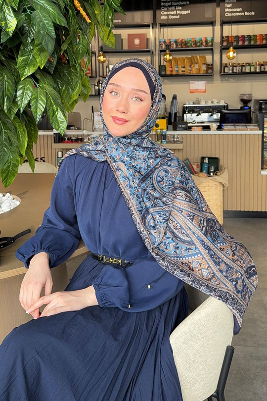 Etnik Desen Soft Şal Lacivert