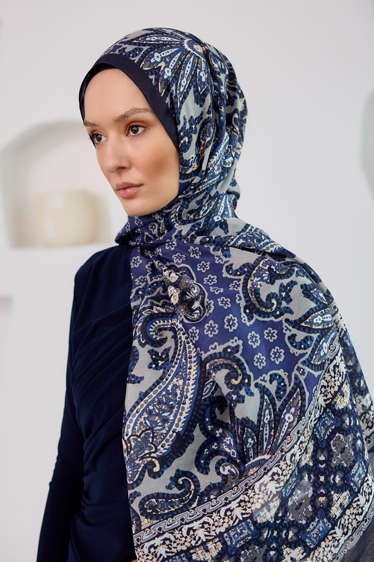 Etnik Desen Soft Şal Lacivert