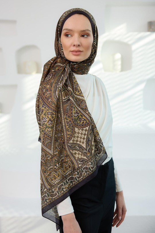 Etnik Desen Soft Şal Yağ Yeşil