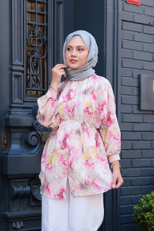 Etnik Desenli Gömlek Fuşya