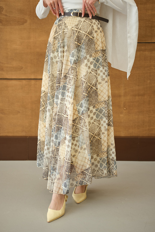 Etnik Desenli Sim Detay Kemerli Etek Sarı