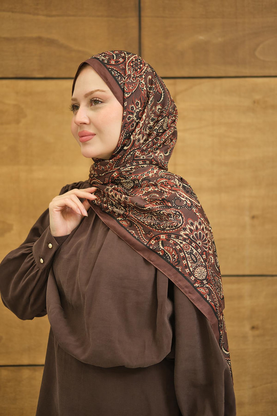 Etnik Yaprak Desen Şal Acı Kahve